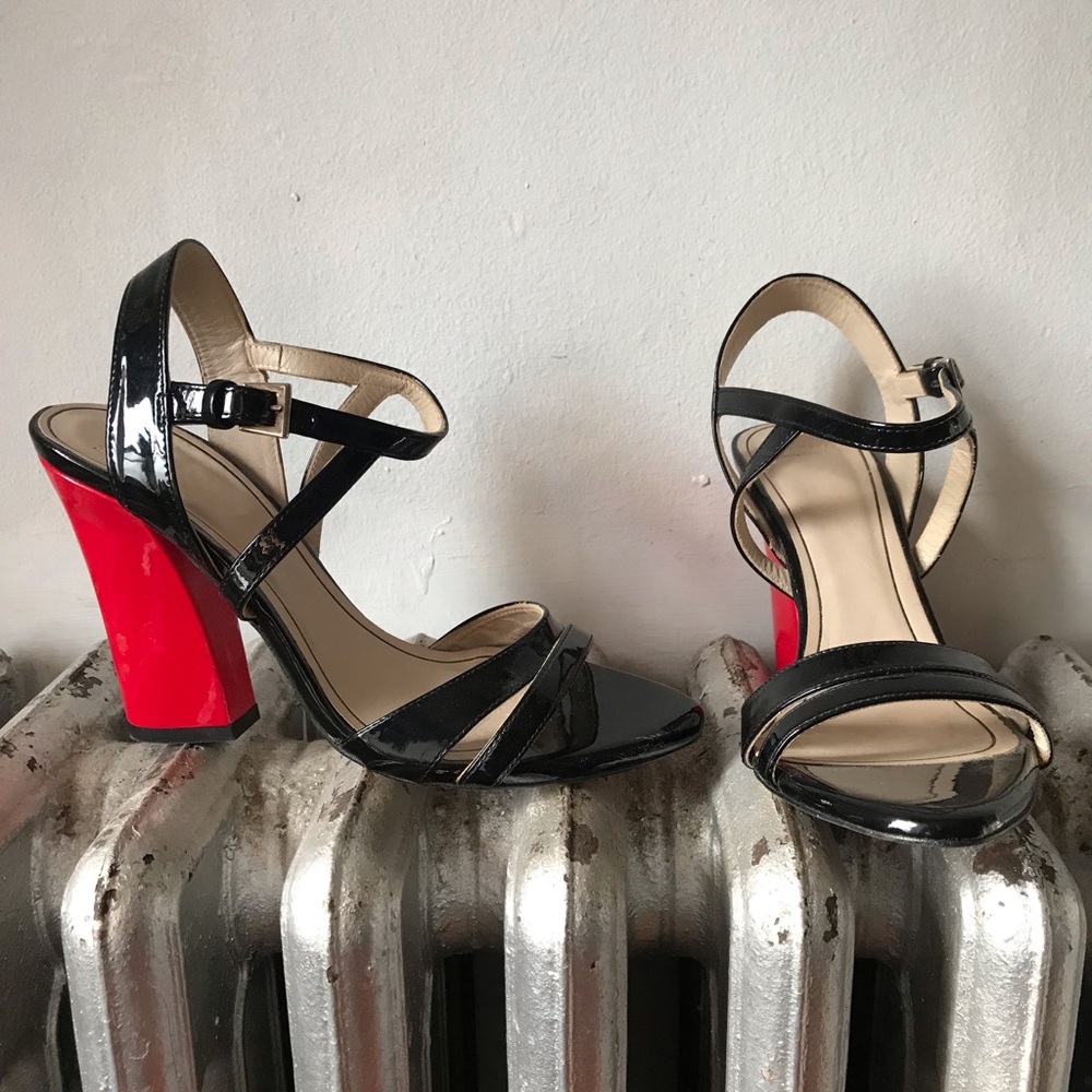 Zara Woman Parent Leather Sandal with Red Heel